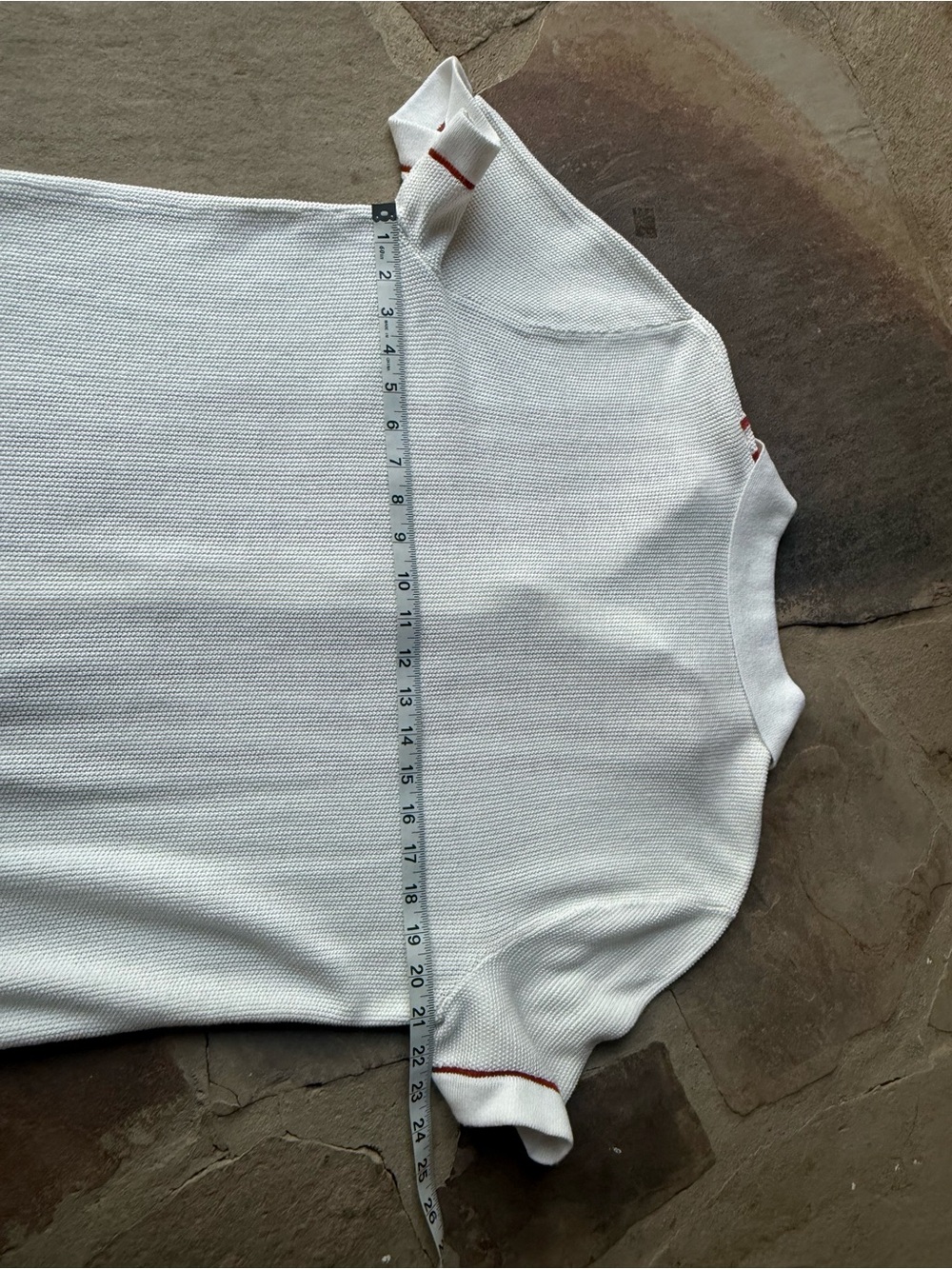 Express Cream Short Sleeve Button-Front Knit with Rust-Orange Stripes - Picture 8 of 8
